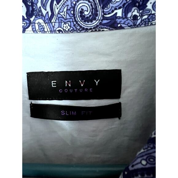 ENVY COUTURE BUTTON FRONT 5XL BLUE SLIM FIT DRESS SHIRT - Picture 2 of 9